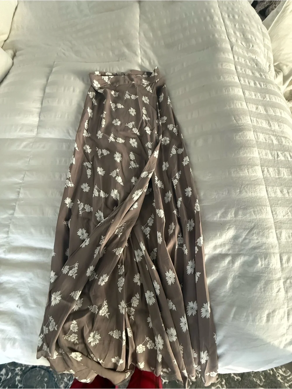 Flynn Skye Taupe Maxi Skirt with White Floral Print - Picture 1 of 3